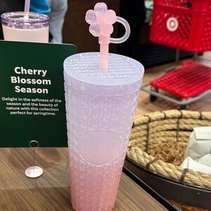 Starbucks 2026 Spring Collection Light Pink Tumbler with Floral Straw Topper